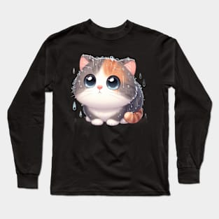 Cute Cat Amidst Drizzling Rain Long Sleeve T-Shirt